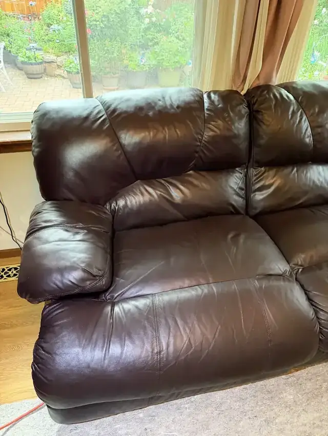 Leather recliner armrest after repair